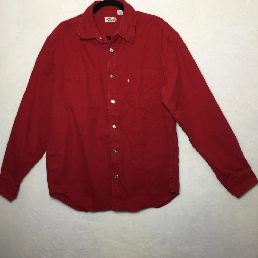 Levi's Red Long Sleeve Button Down Brushpopper Cowboy‎ Shirt Thick Duty Warm